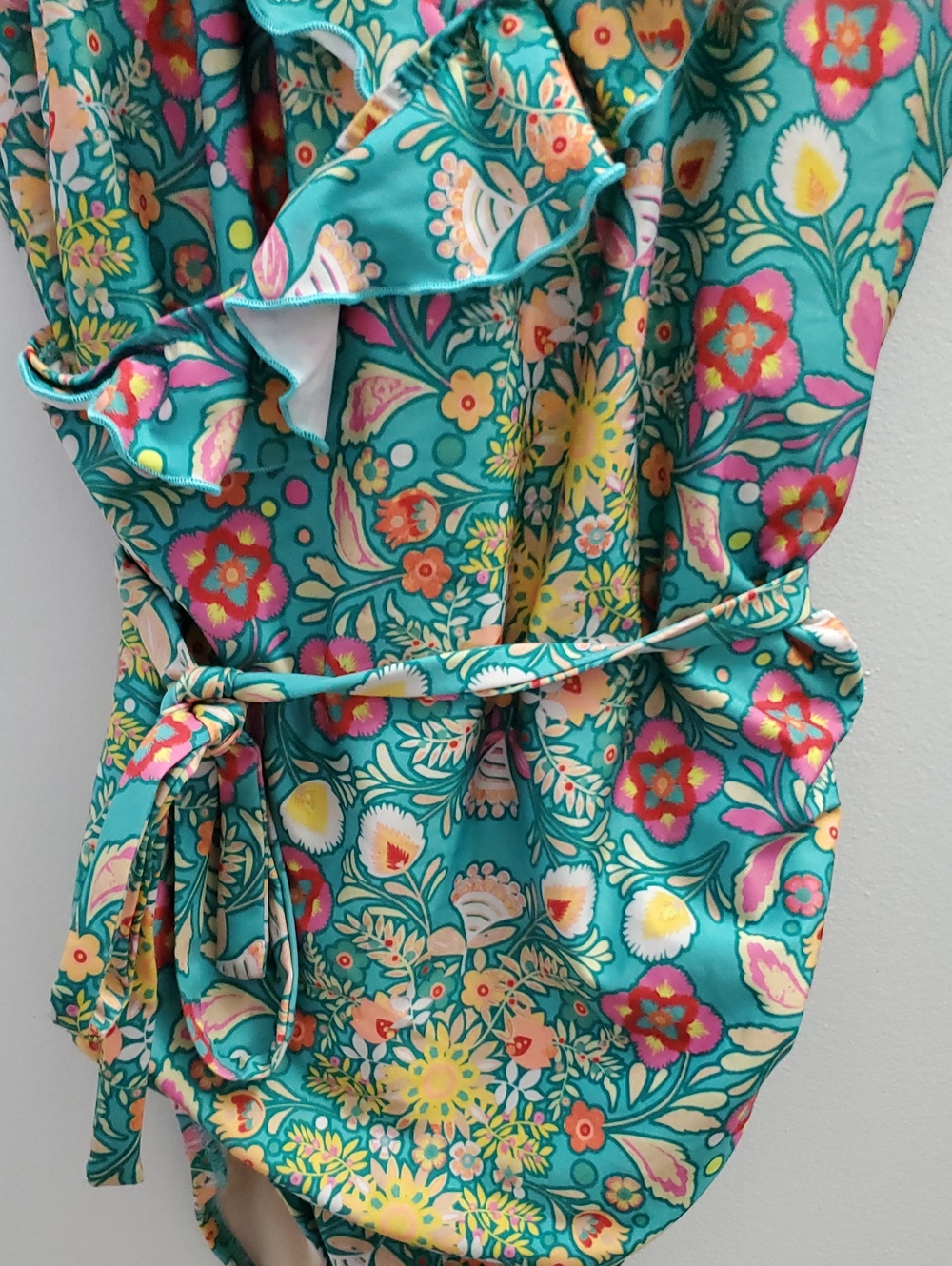 High Dive By Modcloth One Piece Ruffle Halter Bathing Suit Large Floral Print - Picture 4 of 11